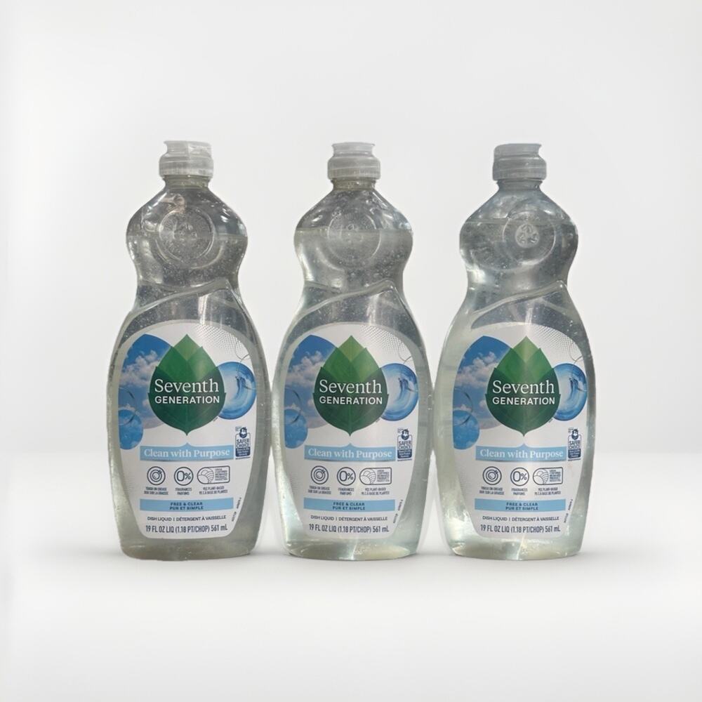 3x Seventh Generation Free Clear Liquid Dish Soap 19 Fl Oz Plant Based Formula